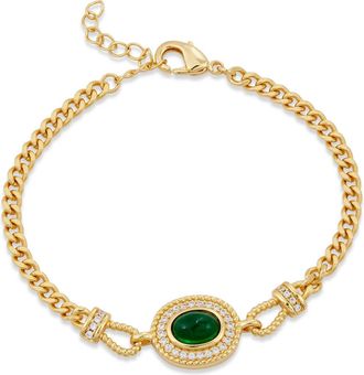 Savvy Cie Jewels 18K GOLD PLATED GREEN/WHITE CZ BRACELET