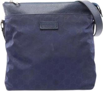 Gucci Pre-owned Nylon Leather Shoulder Bag - Heren - Vintage Schoudertas - Blauw - ONE Size - Nylon - Vintage