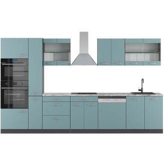 Vicco Mueble de cocina R-Line, Gris azulado/antracita, 350 cm con armario alto, et Mármol