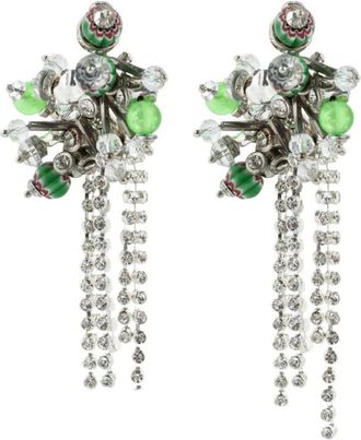 Dries Van Noten Green Embellished Dangler Earings