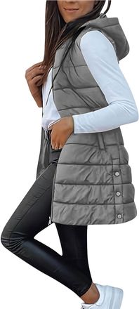 Generic YBEBEWE Womens Sweetness Fleece Gilet Transitional Quilted Waistcoat Lined for Autumn Winter Puffer Jackets Longline Warm Hoode Gilets Lightweight Coz