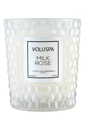Voluspa Roses Classic Textured Glass Candle in Milk Rose at Nordstrom, Size 6.5 Oz
