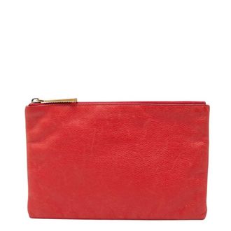 Fendi Red Brown Leather Pouch (Pre-Owned)