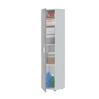 Dmora Armario Multifunci&oacute;n Reno, Mueble Auxiliar De 1 Puerta Y 3 Baldas, Armario Moderno, Mueble Columna Alto, Cm 41x37h182, Cemento Y Blanco, Con Embalaje 