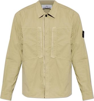 Stone Island Shirt met logopatch - Heren - Zomerjassen - Groen - L - Katoen - Jassen