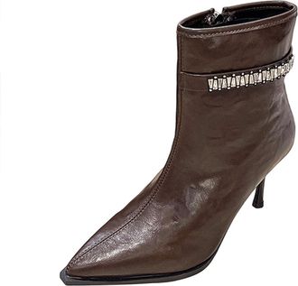 Generic Brown Women Stylish Winter Ankle Boots Featuring Pointed Toe and Side Zipper Design High Heel for Casual