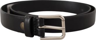Dolce & Gabbana Mens Black Calf Leather Silver Tone Logo Buckle Belt