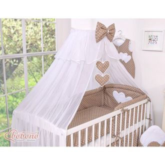 OEM Mosquitera Grande Para Cuna De Beb&eacute; De Gasa Blanca Con Corazones Y Lazo - Lunares Sobre Marr&oacute;n