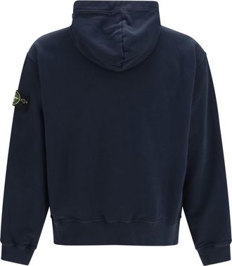 Stone Island Mens Hooded Sweatshirt With Front Pocket Navy Blue Cotton Sweatshirts Sweater