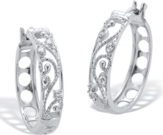 Palm Beach Jewelry 10 TCW Sterling Silver Diamond Filigree Hoop Earrings (7/10 inch)