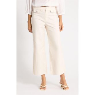 Paige Anessa Button Pocket Raw Hem High Waist Wide Leg Jeans in Tonal Stripe at Nordstrom, Size 30