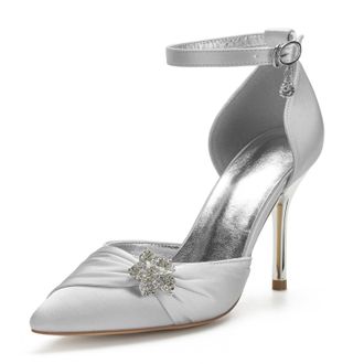 Miyoopark Womens Wedding Dress Shoes Stiletto High Heel Occasions Pumps M524 Silver UK 6.5