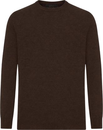 Zanone Brown Fine Knit Wool-Blend Crewneck Sweater