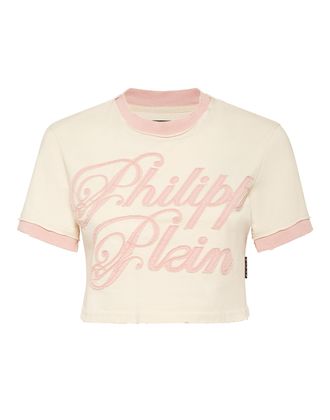 Philipp Plein Cropped Fitted T-Shirt Patch Signature