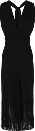 Ferragamo Plunging Sleeveless Fringe-Hem Midi Dress