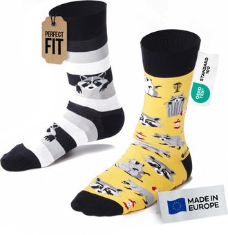 Many Mornings Raccoon Mismatched Socks, Racoon Bandit, 39-42 (Pack of 2)