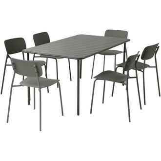 Sweeek Metal garden table 160 cm + 6 chairs, khaki green - Amelia + Liva