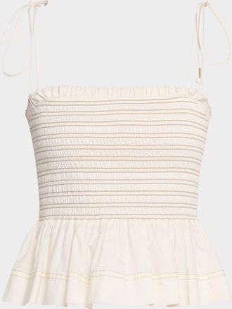 Veronica Beard Ophelia Smocked Sleeveless Peplum Top