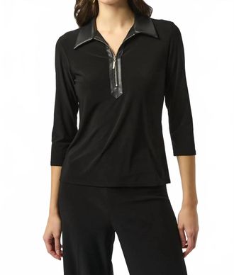 Joseph Ribkoff Zipped Collar Long Sleeve Boxy Top In Black