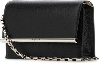 Alexander McQueen Womens Black Leather Mini Cross-Bar Clutch Blacksilver