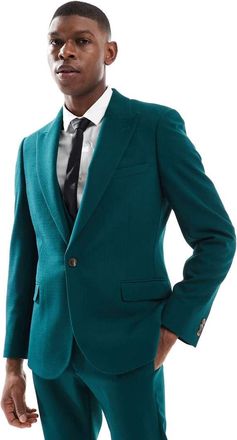 Asos Giacca da abito skinny in texture fiammata verde