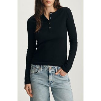 Mavi Stretch Cotton Rib Henley in Black at Nordstrom, Size Small
