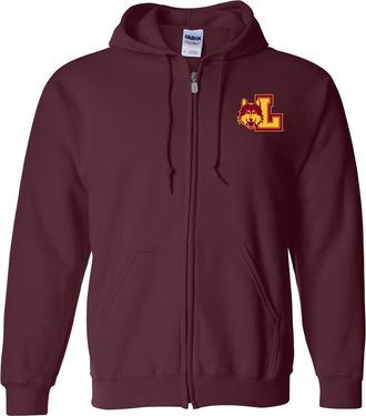 UGP Campus Apparel NCAA Primary Logo, Team Color Full Zip Hoodie, College, University - Red - XL
