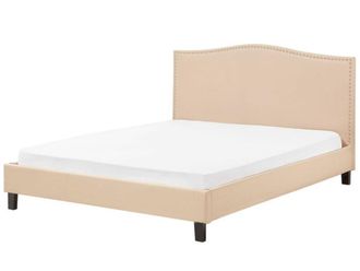 Beliani Cama matrimonial de tejido beige 180x200