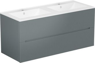 Vente-Unique Mueble de ba&ntilde;o suspendido con lavabo encastrado - Estriado gris - 120 cm - PAVANI