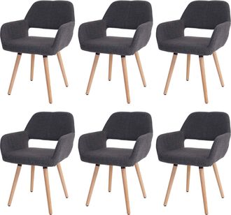 Hhg [nunca Usado] Juego De 6 Sillas De Comedor Hhg-429 Ii, Silla De Cocina, Dise&ntilde;o Retro A&ntilde;os 50, Textil, Gris, Patas Claras