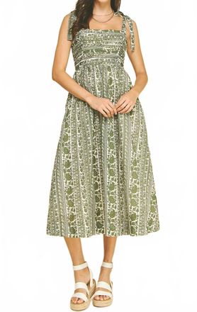 Pinch Design Fancy Floral Midi Dress In Green Ivory
