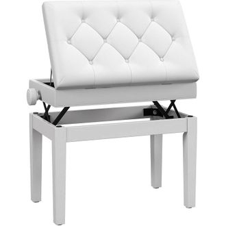 HOMCOM Homcom - Banqueta Para Piano Banco Para Piano Con Ajustable En Altura De 48 A 58 Cm Espacio De Almacenamiento Patas De Madera Blanco