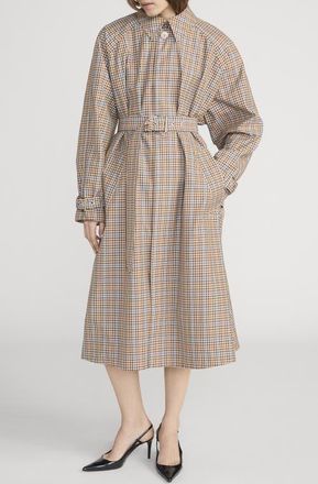 Frame Denim The Plaid Belted Coat in Mocha Check at Nordstrom, Size X-Small