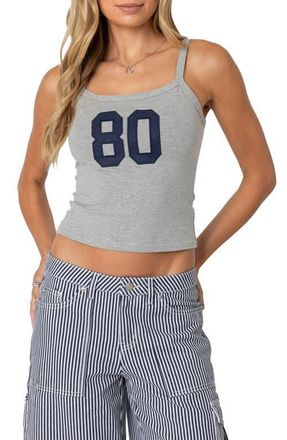 Edikted 80s Babe Appliqué Cotton Crop Tank Top in Gray-Melange at Nordstrom, Size X-Small