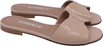Manolo Blahnik Houramu Slide Sandals in Nude Patent Leather