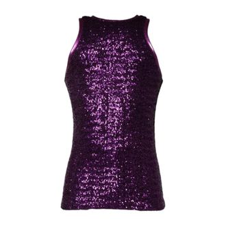 Dolce & Gabbana Sleeveless Tops, male, Purple, M, Shimmering Purple Sequin Tank Top