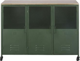 Maisons du monde Aparador industrial de abeto y metal verde con ruedas y 3 puertas