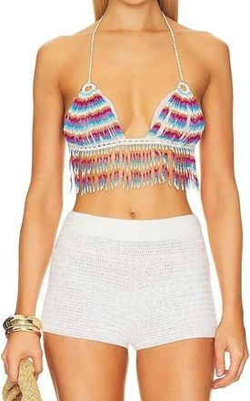 My Beachy Side Beaded Halter Top In Fringe Multi