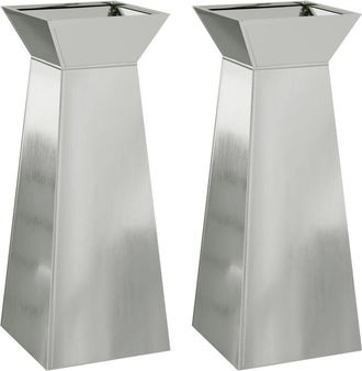 vidaXL Pillar Planter 2 pcs Silver 40 x 40 x 100 cm Steel Vidaxl