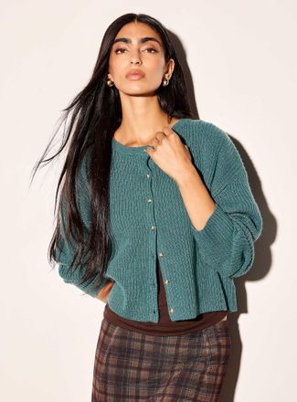 Icone Womens Touch of wool ribbed boxy-fit Cardigan Sweater