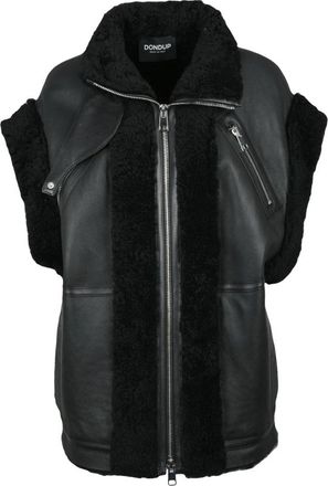 Dondup Bont Mouwloos Leren Vest - Dames - Leren en Su&egrave;de Jassen - Zwart - XS - Leer - Jassen