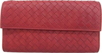 Bottega Veneta Red Color Leather Long Wallet (Bi-Fold) (Pre-Owned)