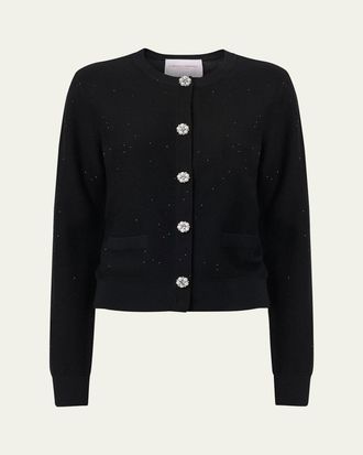 Carolina Herrera Shimmering Wool Crewneck Cardigan