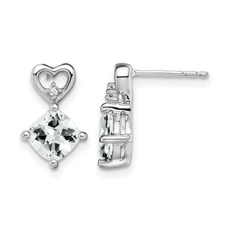 Diamond2Deal 14k White Gold White Topaz and Diamond Heart Earrings