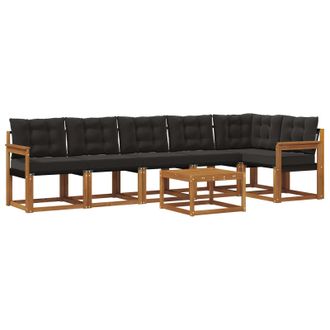 vidaXL Conjunto De Sof&aacute;s De Exterior Con Coj&iacute;n 7 Pcs Natural Y Negro Vidaxl