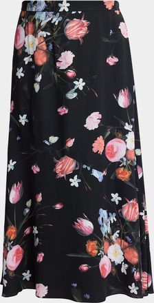 Erdem Floral-Print Crepe A-Line Midi Skirt