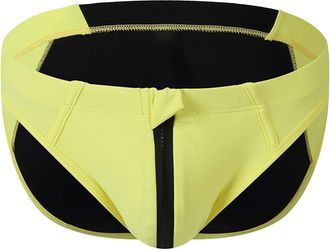 Generic Mens Zipper Front Swim Briefs Color Blocking Triangle Beachwear for Swimming and Sunbathing Yellow