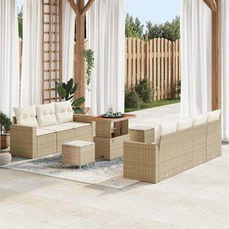 vidaXL Conjunto De Sof&aacute; De Jard&iacute;n 10 Pcs Beige Rat&aacute;n Sint&eacute;tico Vidaxl
