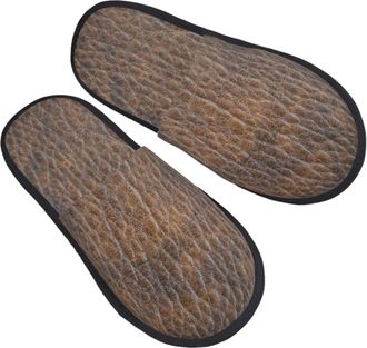 Generic Women Men Slippers Brown Leather Pattern Indoor Shoes Comfort Plush House Shoes Fluffy Bedroom Slipper For Party Outdoor Indoor L