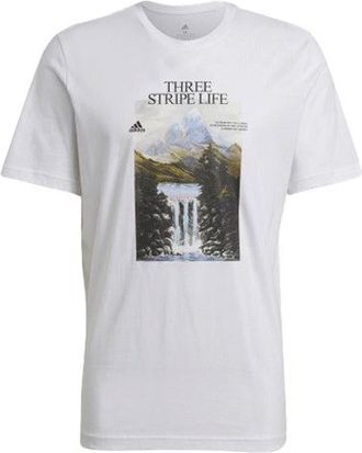adidas Mens adidas Snow Mountain Printing Sports Round Neck Short Sleeve White T-Shirt GN6851